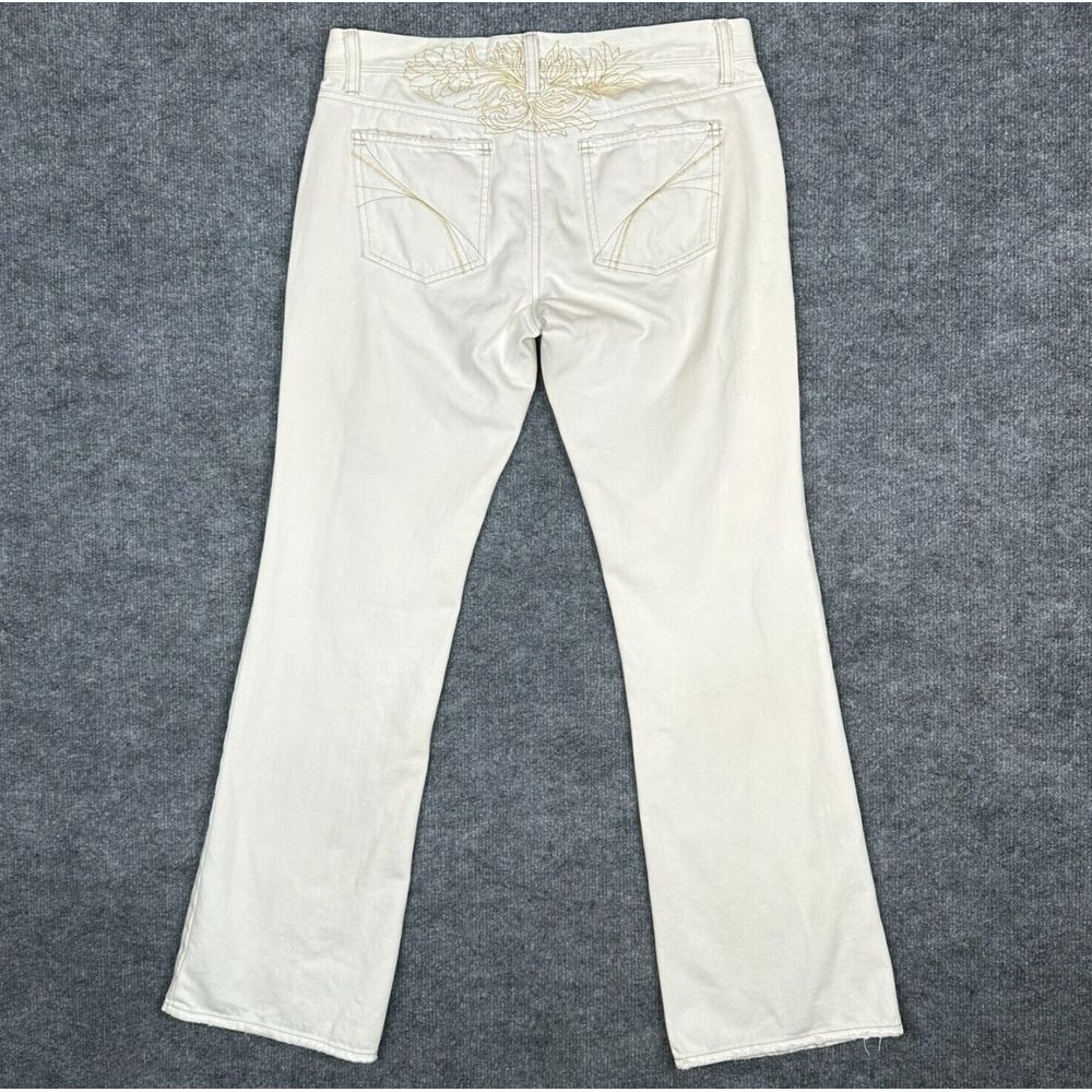VTG Old Navy Jeans Womens 8 Ivory Denim Embroidered Y2K Ultra Low Waist Bootcut